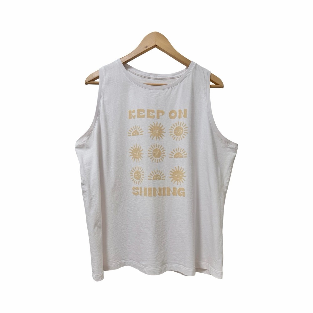 Pact Womens Keep On Shining Graphic Organic Cotton Tank Top Size XL White Casual